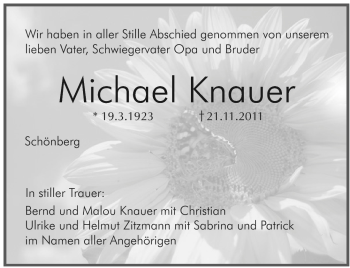 Traueranzeige von Michael Knauer von Pegnitz-Zeitung